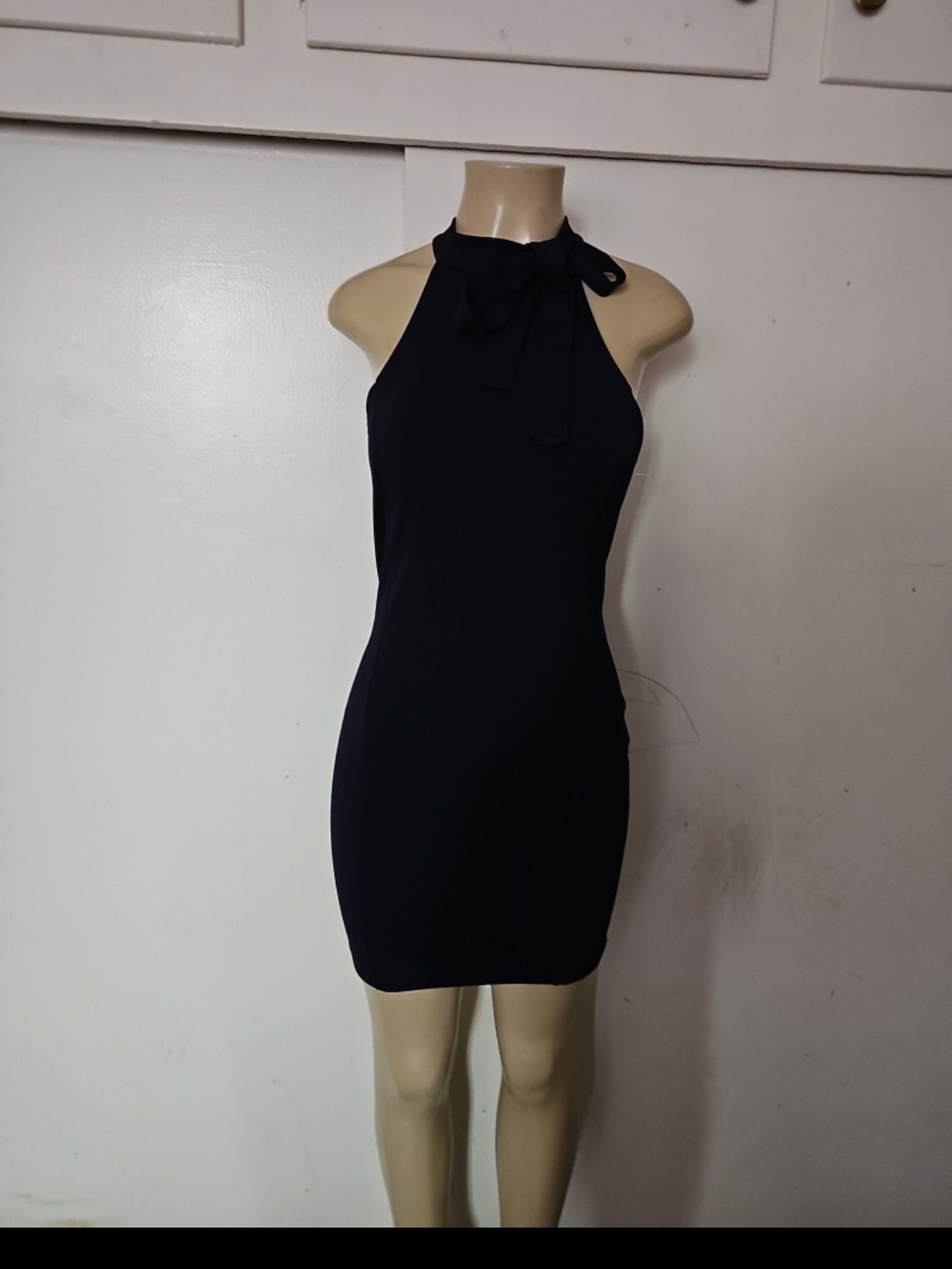 Windsor Black Halter Tie-Front Bodycon Mini Dress